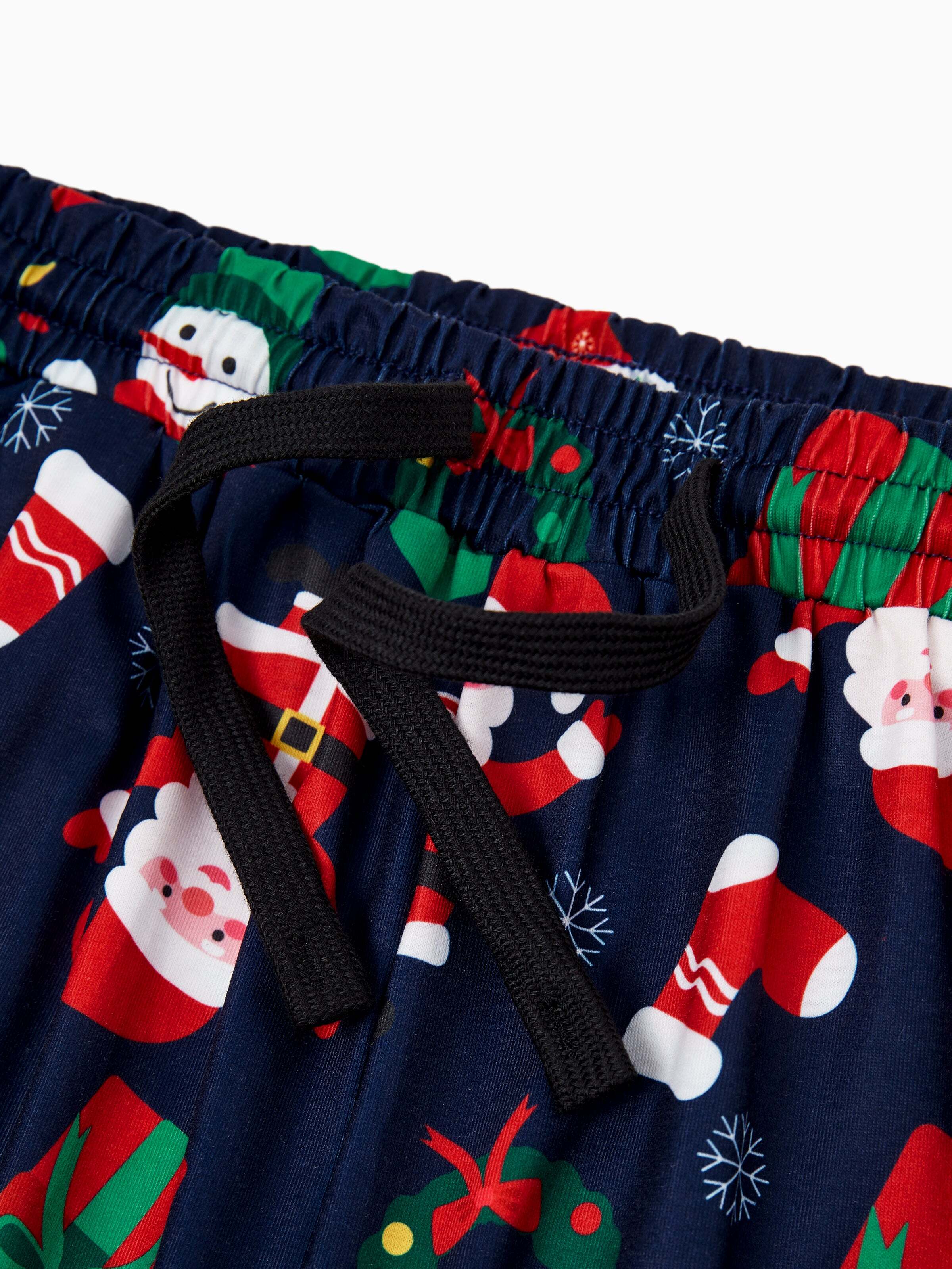 Christmas Matching Family Pajamas Set Glow In The Dark Santa Claus Dark Blue PJS with Christmas Socks Deep Blue