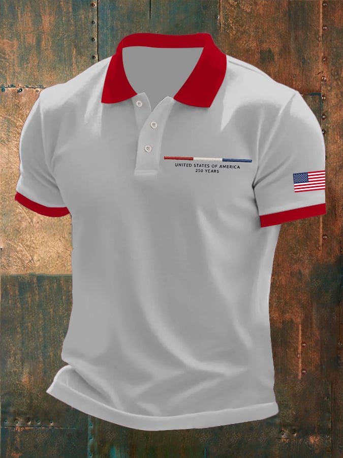 Men's 250th Anniversary National Flag Print Casual Polo Shirt