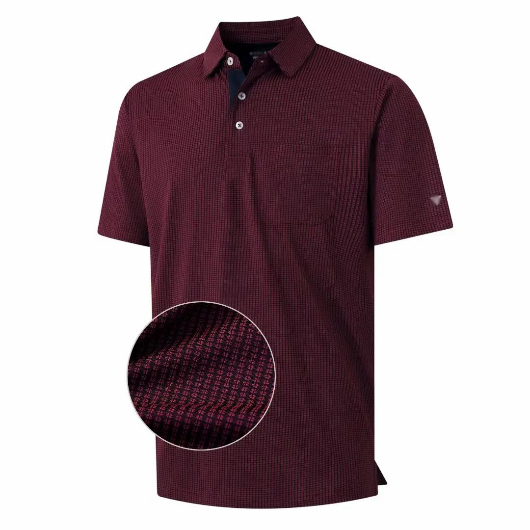Men's Jacquard Polo Shirt with Pocket – Dry Fit Moisture-Wicking Performance Short Sleeve Golf Top