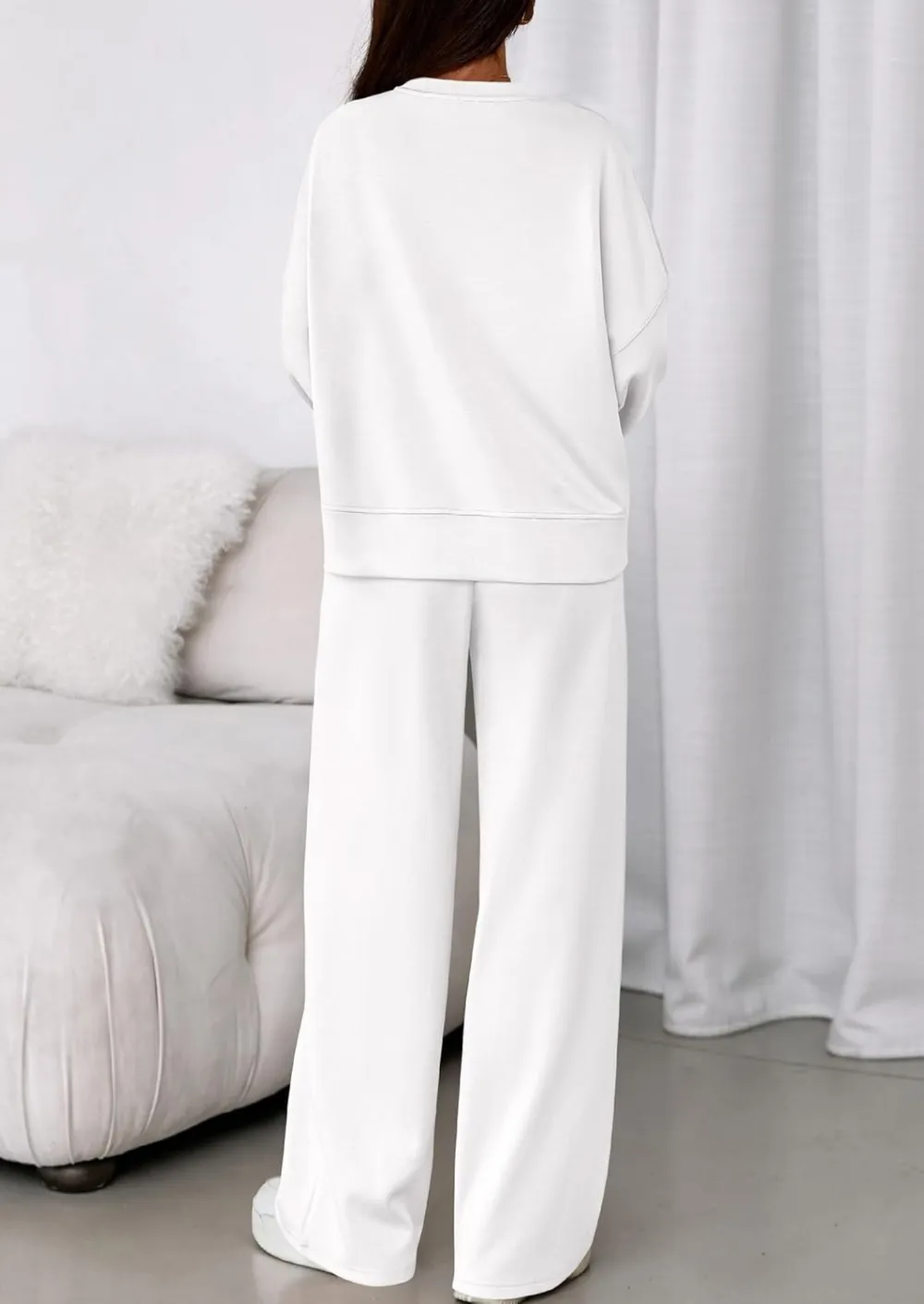 2 Piece Sets For Women Fall Trendy Long Sleeve Sweatshirt Wide Leg Pants Loungewear