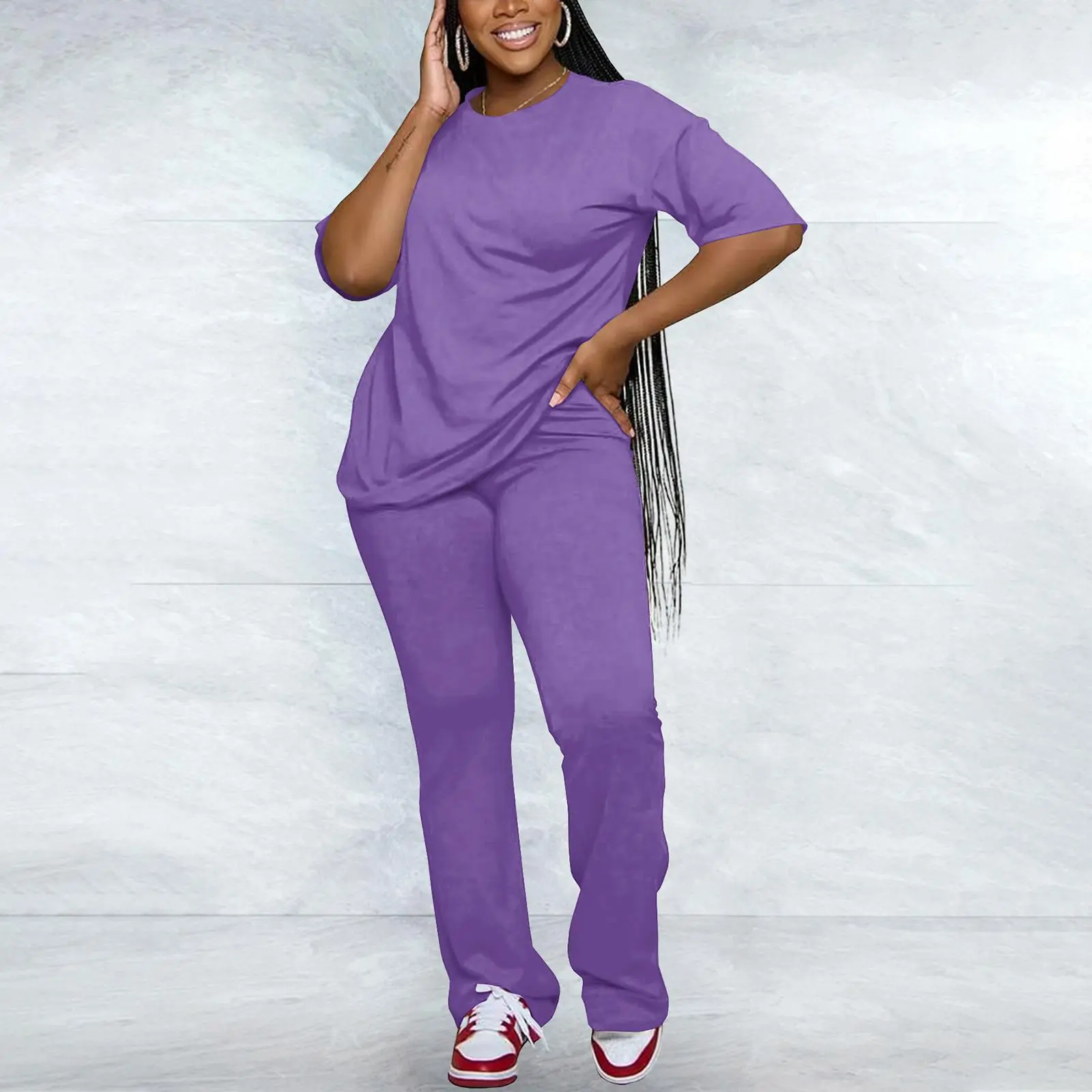 Women's Solid Drop Shoulder Tee & Pants Two-piece Set