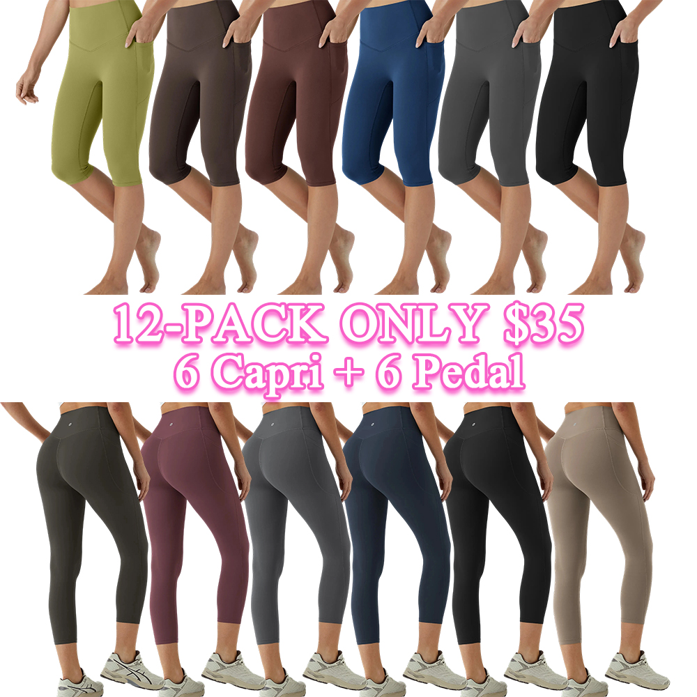 Women’s High Waisted Tummy Control Shaping Capri Leggings with Side Pockets