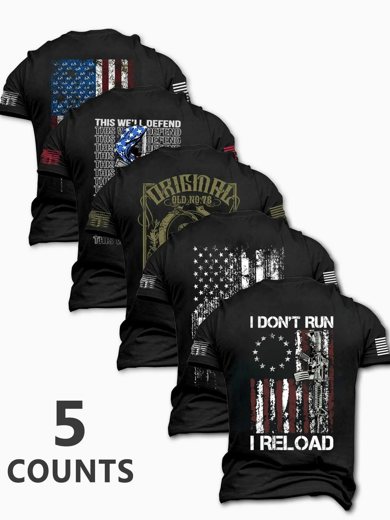 Men's Fashion Round Neck Casual Short Sleeve T-Shirt, Summer Comfortable Flag Print Outdoor Tee