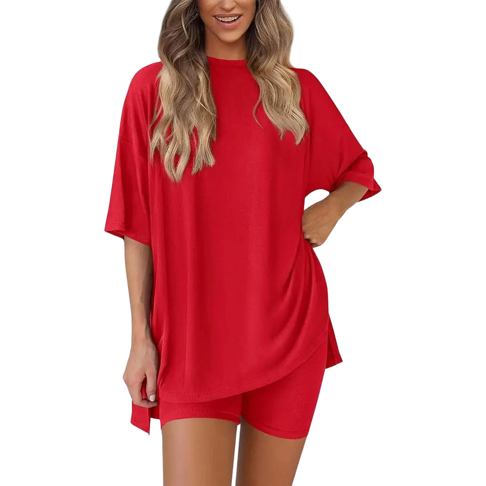 🔥Women's Two Piece Lounge Set Summer Casual Oversized Shirts Biker Shorts