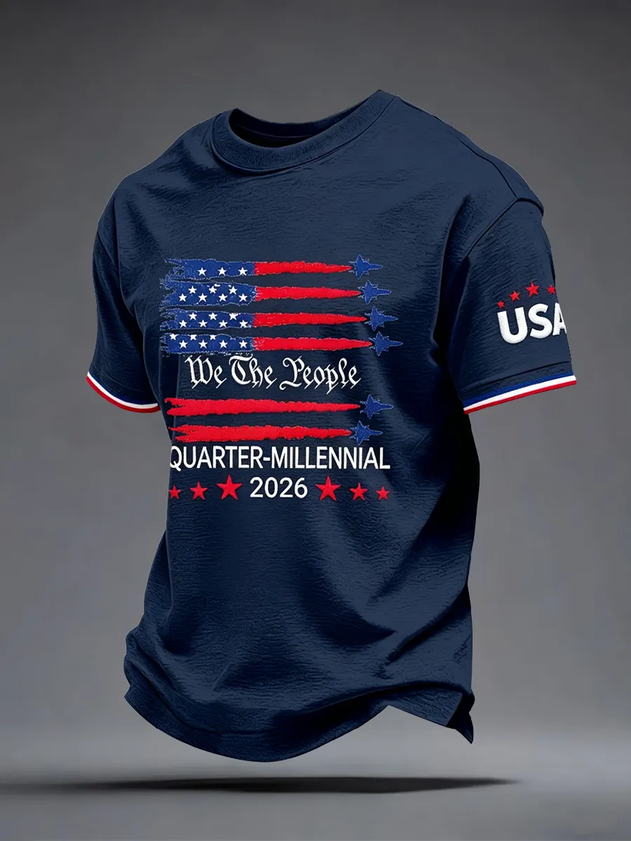 Men'S Casual American 1776-2026 Anniversary Celebration Commemorative Printed Short Sleeved T-Shirt