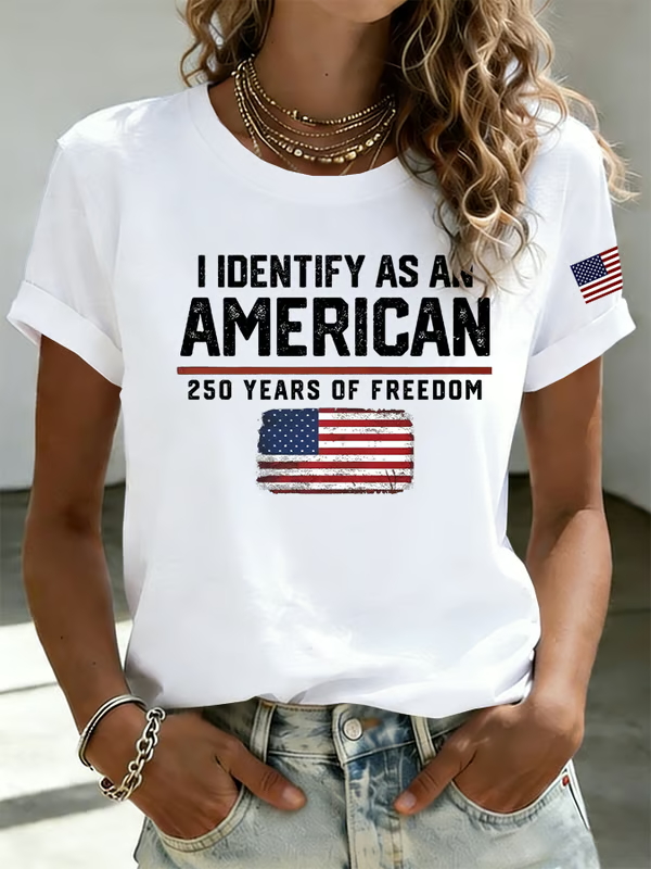 Ladies' Casual American 1776-2026 Anniversary Celebration Print Round Neck T-Shirt