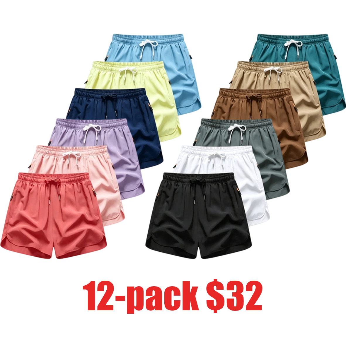 Women's 3-Pack Quick-Dry Athletic Shorts – Elastic Waist with Drawstring & Zippered Pockets for Summer Sports