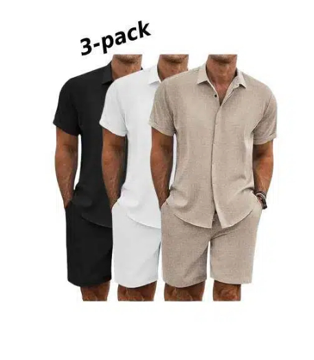 ⚡ Men's Summer Beach Outfit - Linen Shirt & Shorts Set 🔥
