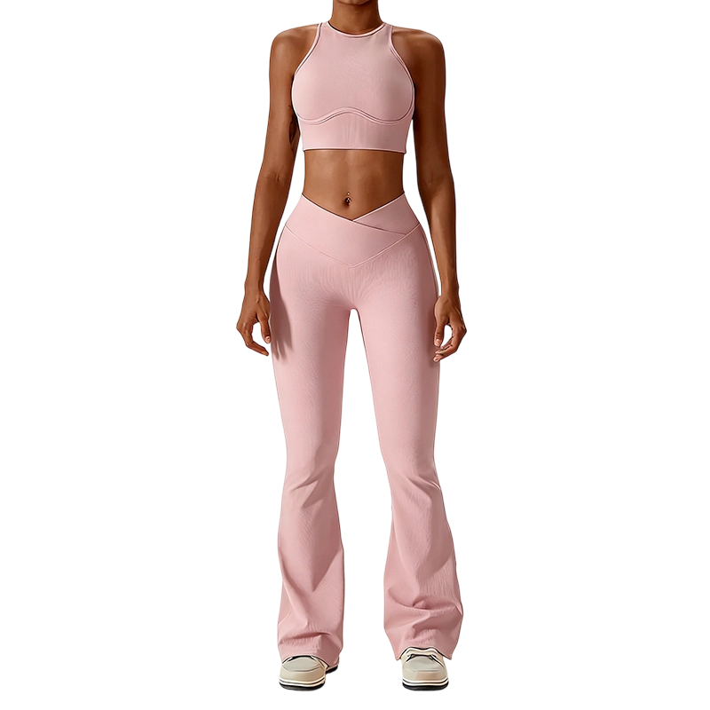 High-waisted seamless sweatpants paired with a padded elastic bra two-piece set