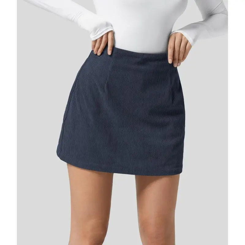 High Waisted Invisible Zipper 2-in-1 Mini A-line Corduroy Casual Skirt