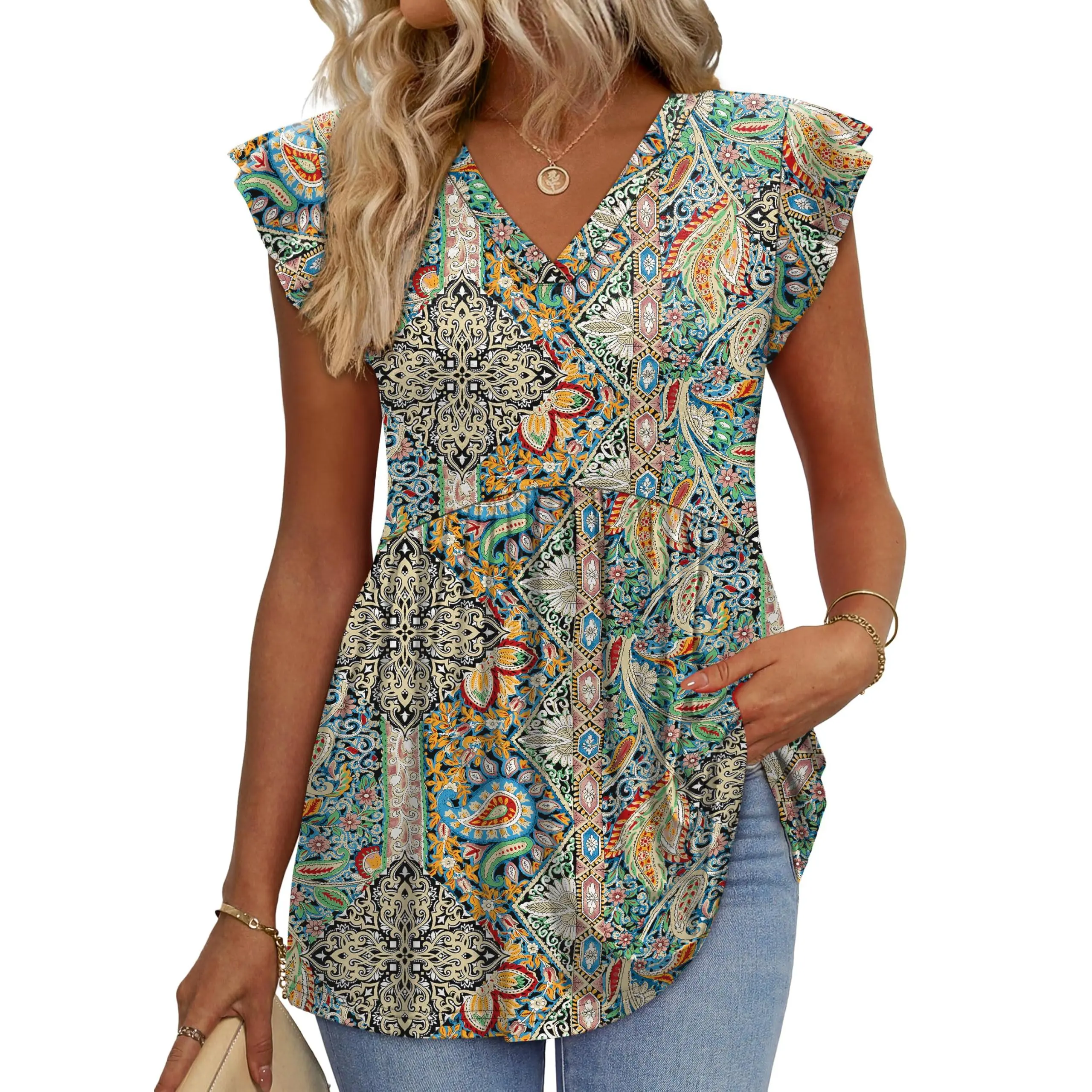 Womens Summer Tops 2026 Babydoll Shirts Ruffle Sleeve Spring Outfits Dressy Casual Blouses