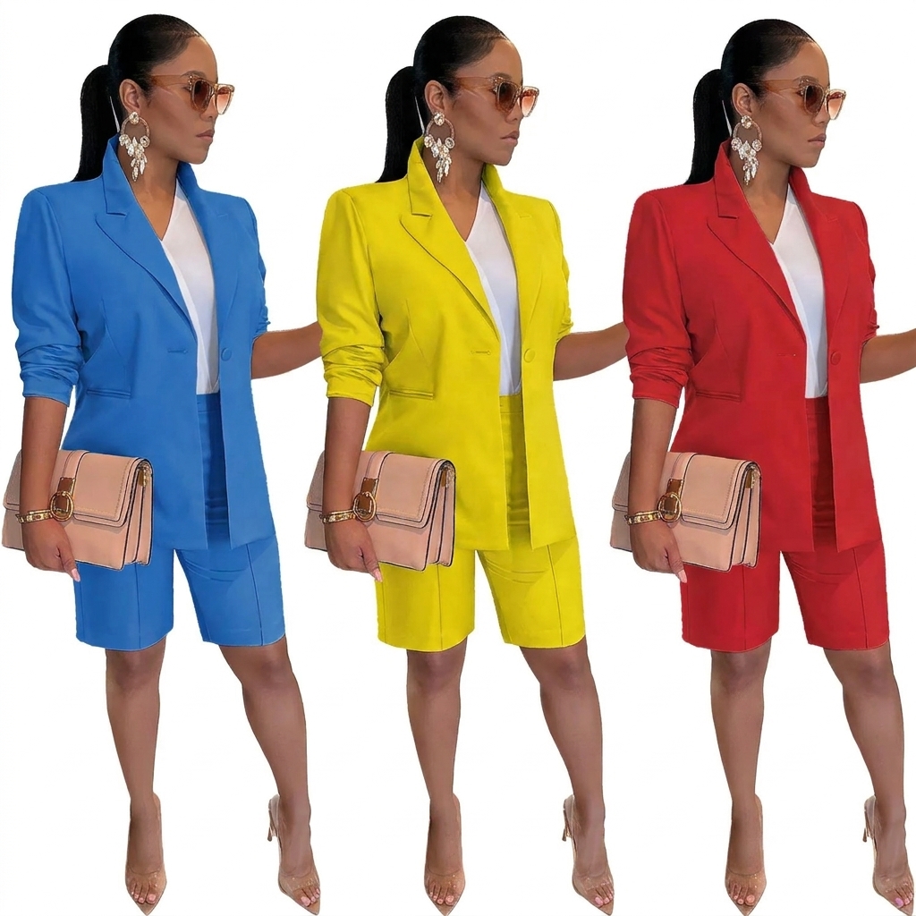 Women's Suit Set Jacket and Shorts Two-Piece Casual Blazer