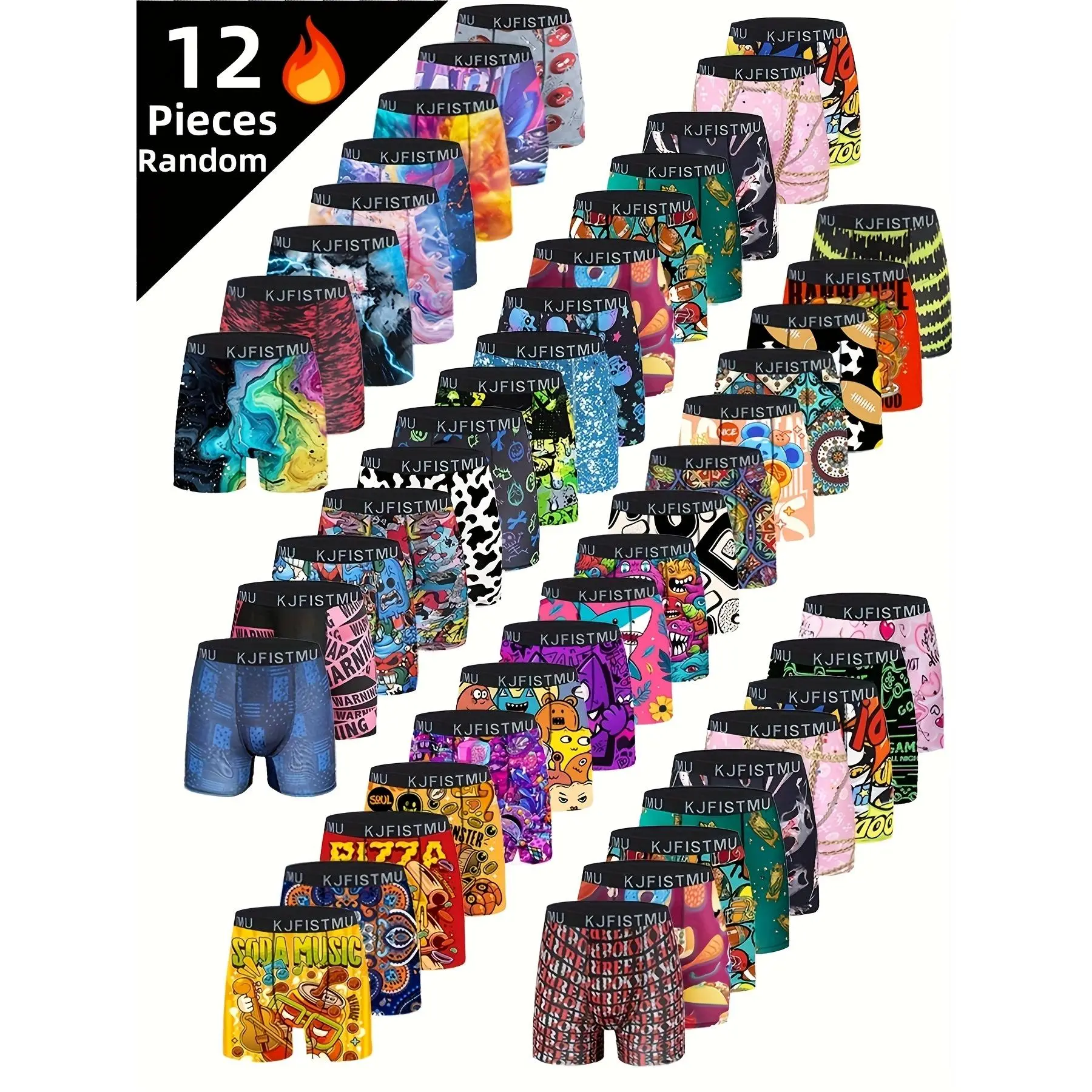 Men's 12-Pack Tie-Dye Boxer Briefs – Soft Breathable Cartoon Striped Underwear & Socks Bundle