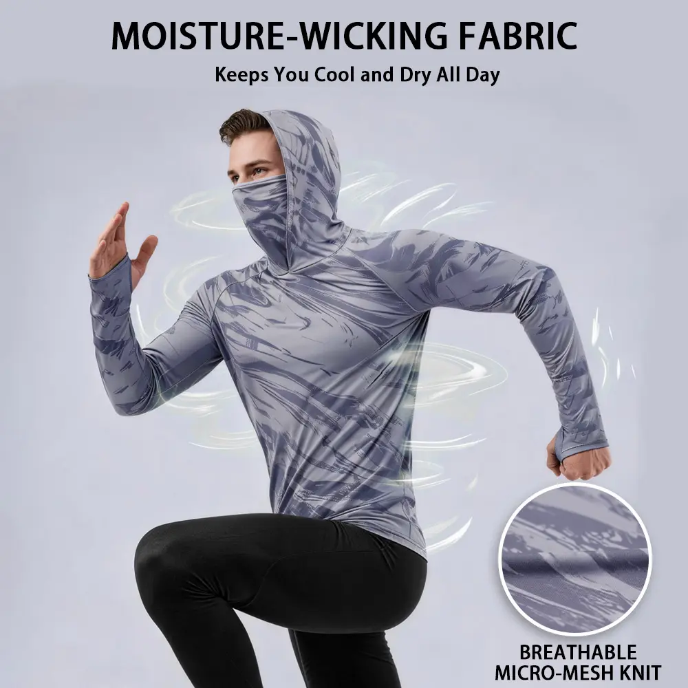5-Piece Men's Quick-Dry Breathable Hoodies with Face Coverings Long-Sleeve T-Shirts