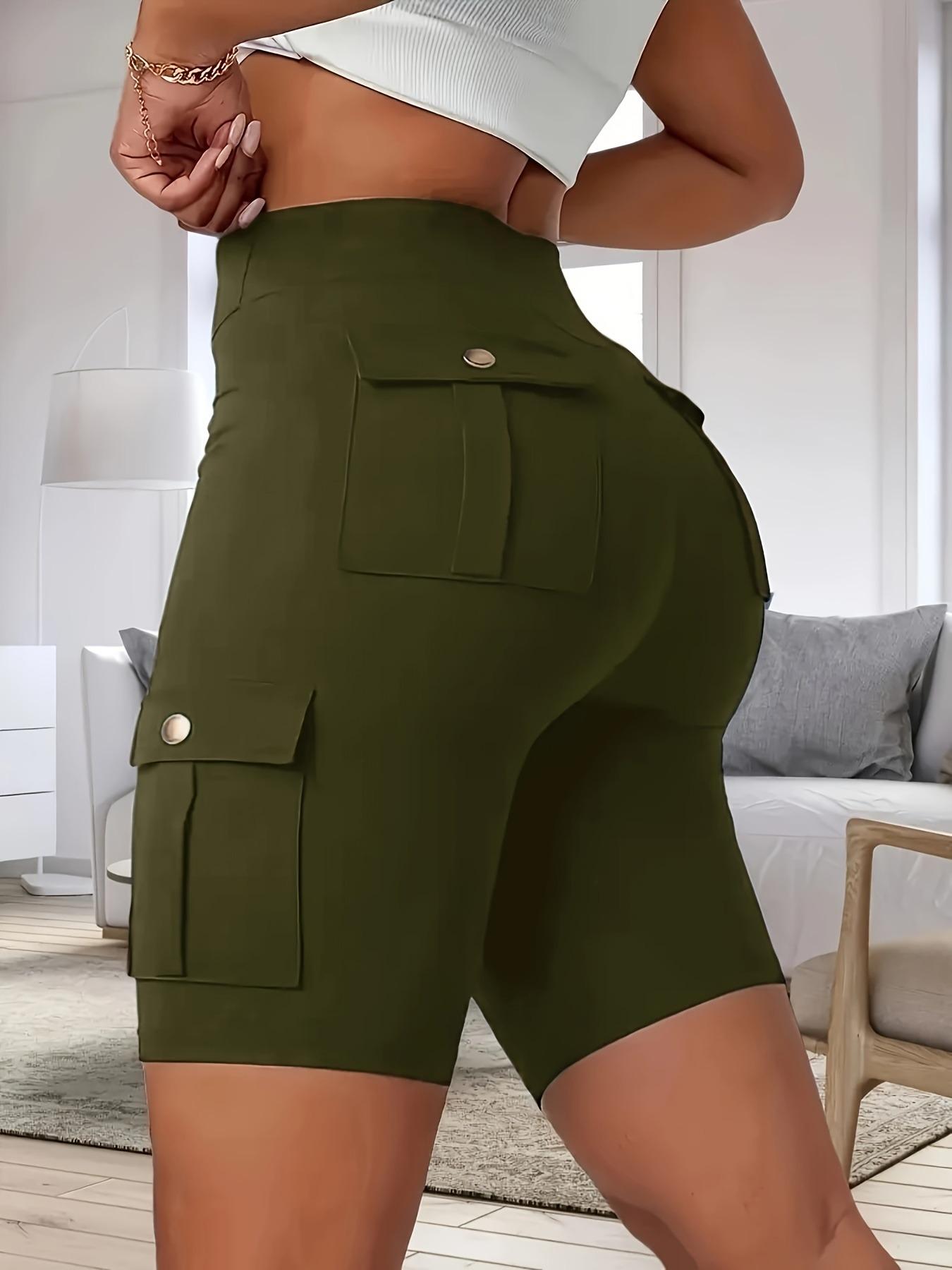 Women's High-Waisted Pocket Shorts — Slim-Fit, Stretchy Running Shorts — Solid Color Pocket Shorts