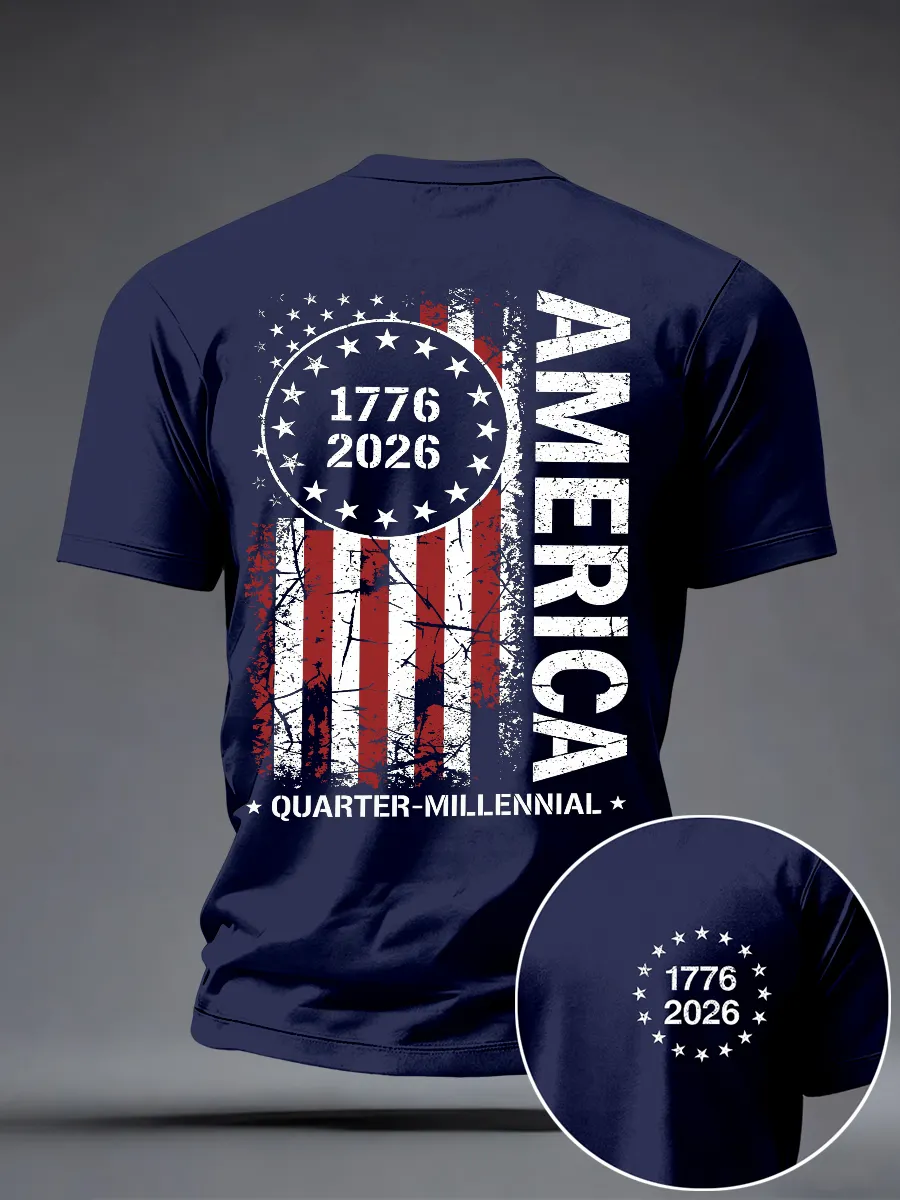 Men'S Casual American 1776-2026 Anniversary Celebration Commemorative Printed Short Sleeved T-Shirt