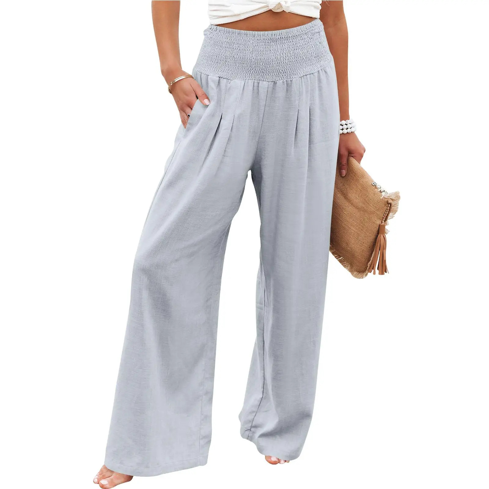 Women's wide-leg linen trousers