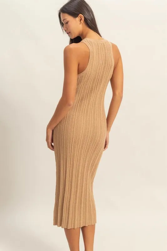 Round Neck Bodycon Ribbed Knit Dress