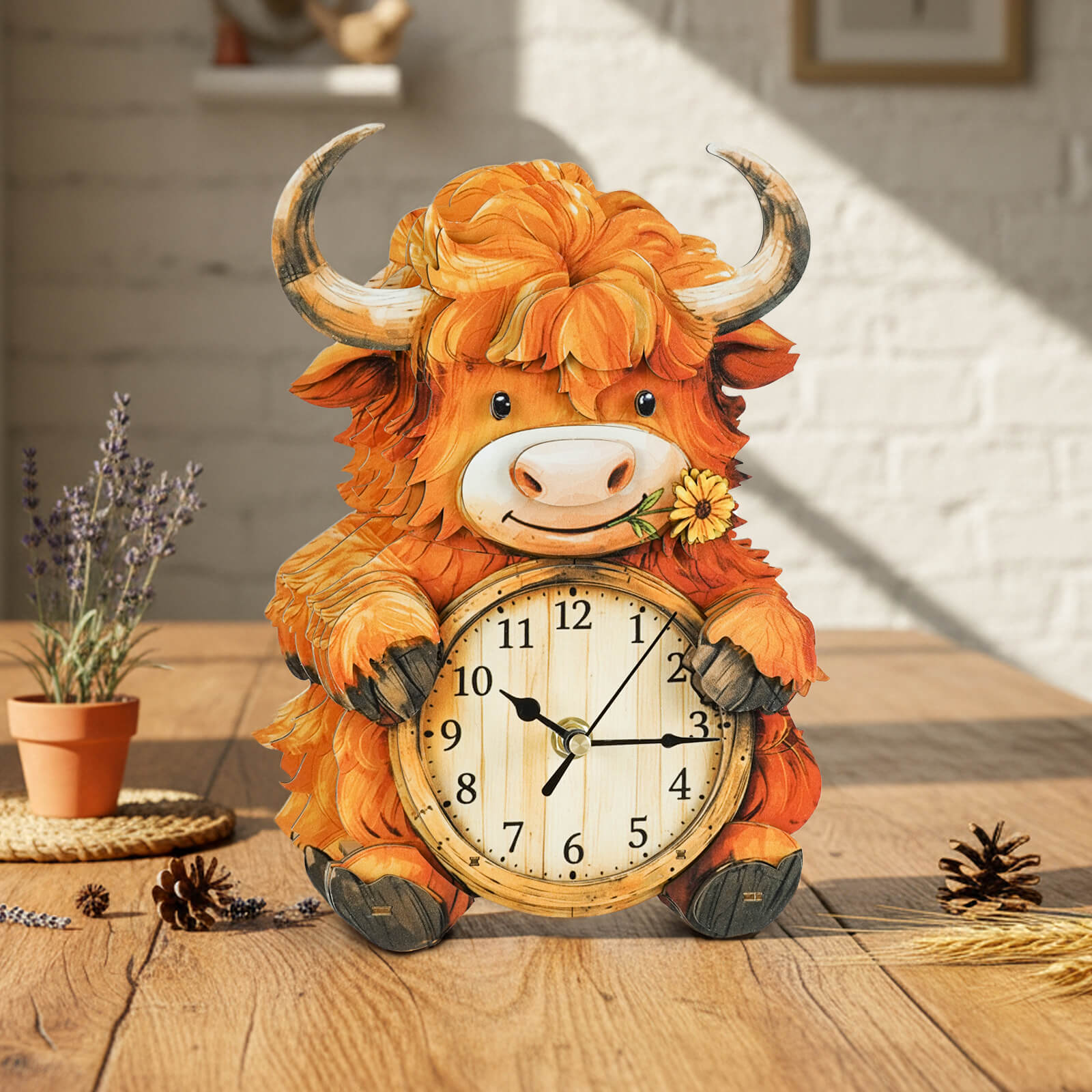 Highland Cattle DIY Wooden Clock, 3D Puzzle Craft Kit