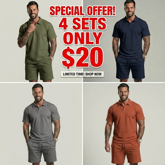 Men’s Casual Polo & Drawstring Shorts 2-Piece Set