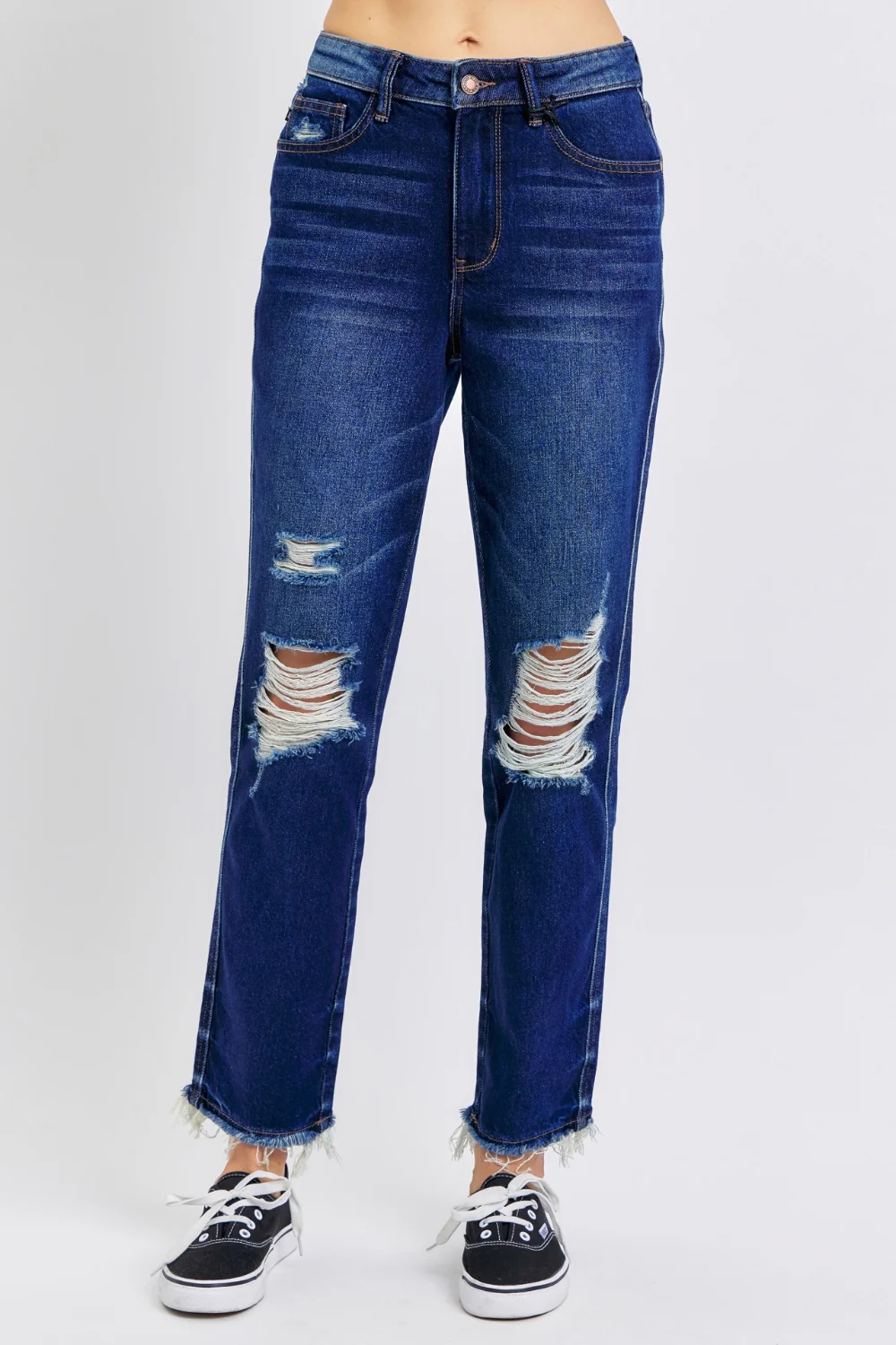 Blue Full Size High Waist Rigid Magic Heavy Destroy Straight Jeans