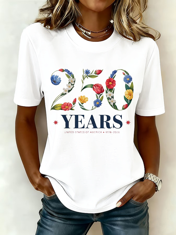 American Women'S Casual American Flag Printed Round Neck T-Shirt
