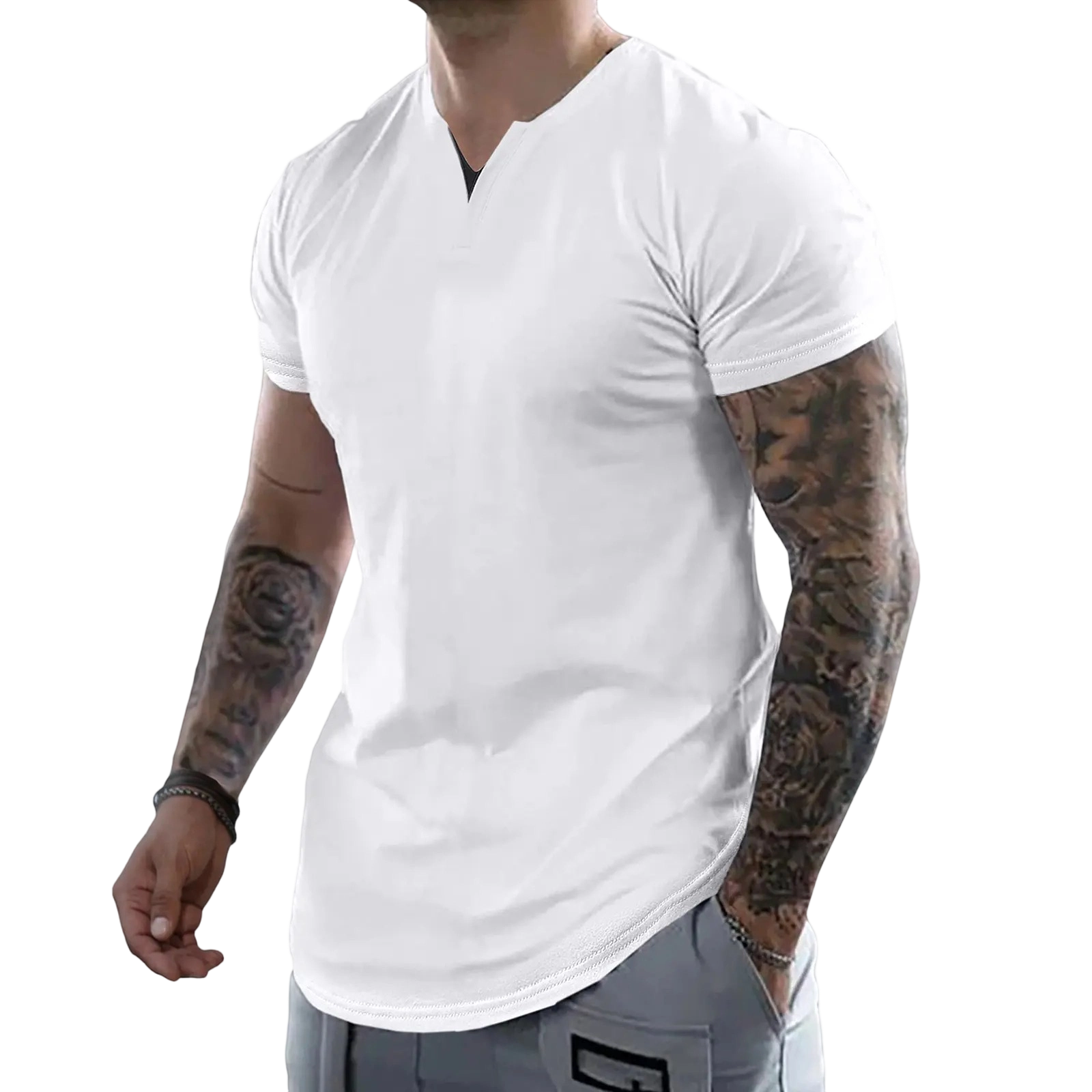 Men's Muscle Slim Fitted V-Neck T-Shirt Short Sleeve Soft Athletic Tee for Gym & Daily Wear
