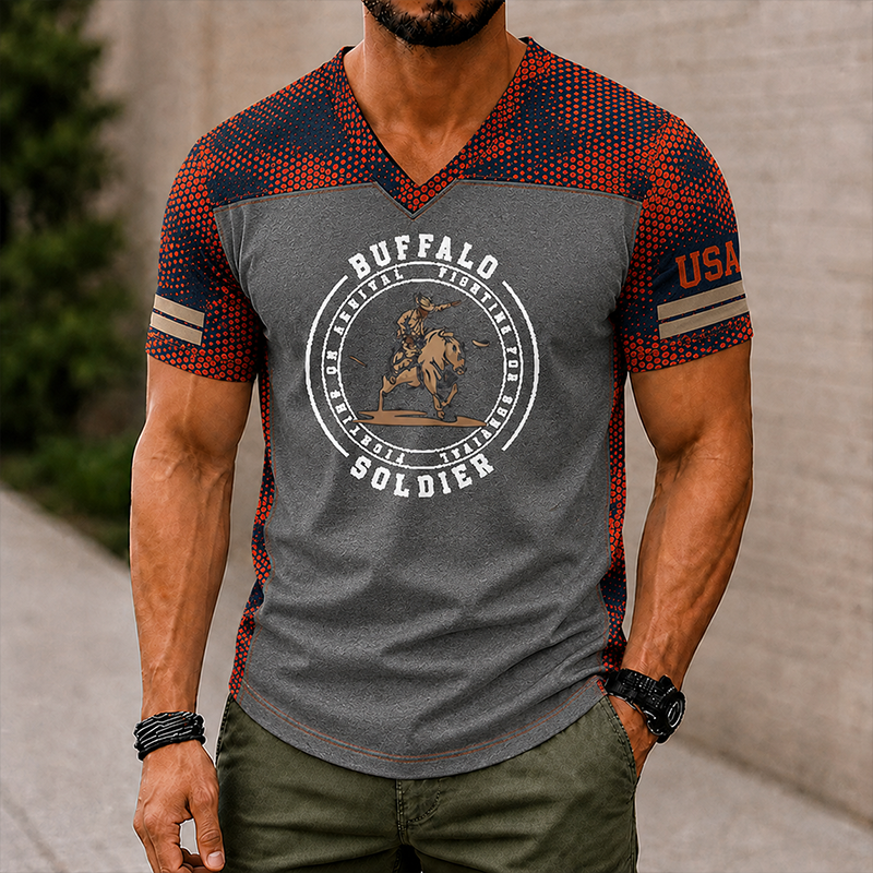 Men's Buffalo Soldier Summer V-Neck T-Shirt