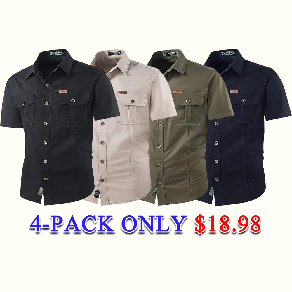 Men's Lightweight Multi-Pocket Short Sleeve Work Shirt Casual Outdoor Summer Utility Shirt