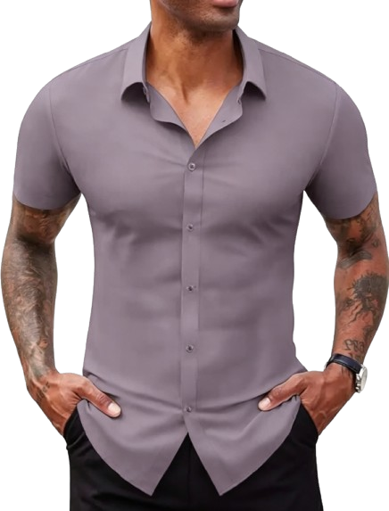 Men's Stretch Dress Shirt — Short-Sleeve Slim-Fit Business Casual Button-Down (Athletic Fit)