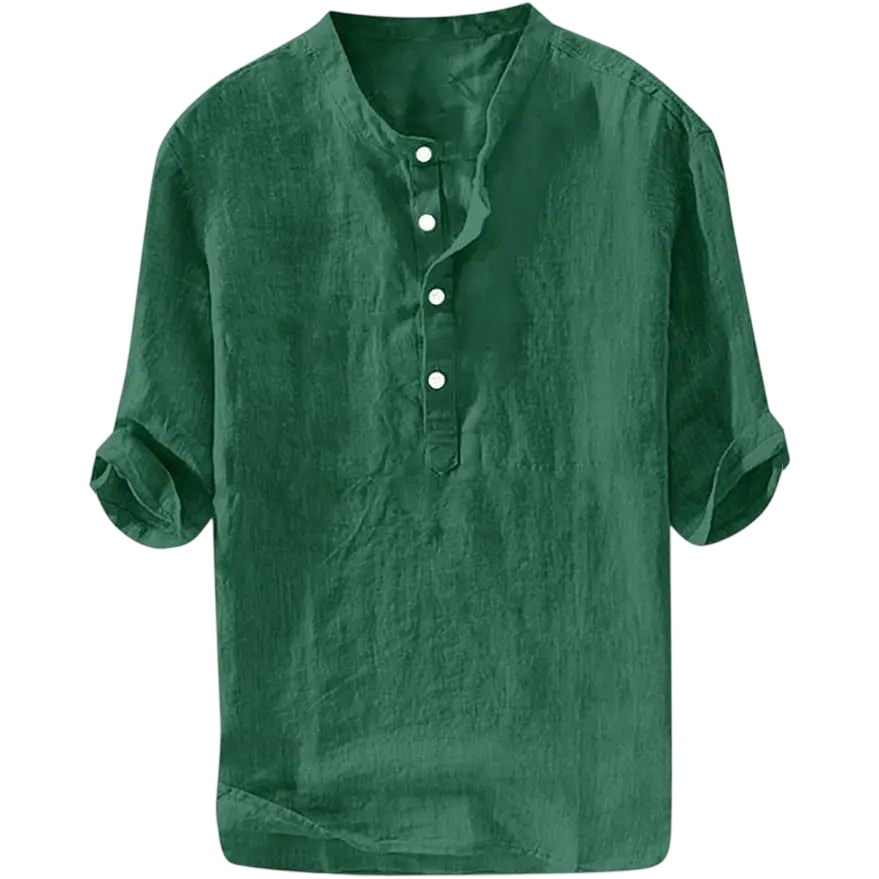 Mens 70% Cotton 30% Linen Shirts Casual Cotton 3/4 Sleeve Regular-Fit Henley T-Shirt Summer Lightweight Beach Yoga Tops
