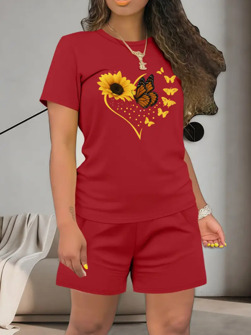 Women's Summer Casual Top & Shorts Set. Fitted Thin Lightweight Fabric Clothing
