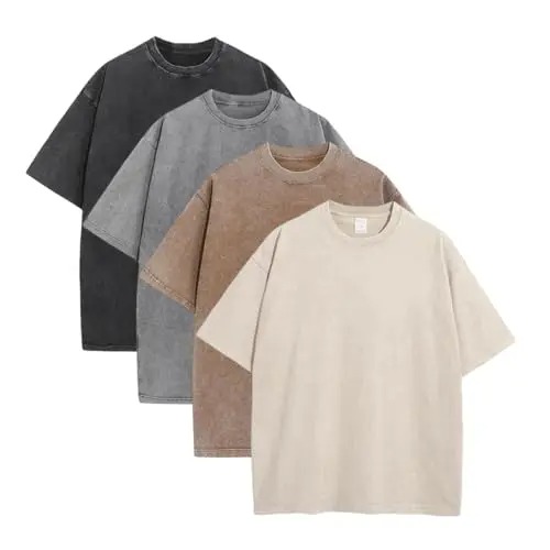 Oversized Tshirts for Men Gym Vintage Heavyweight T Shirts Cotton Workout Acid Wash Baggy Tees