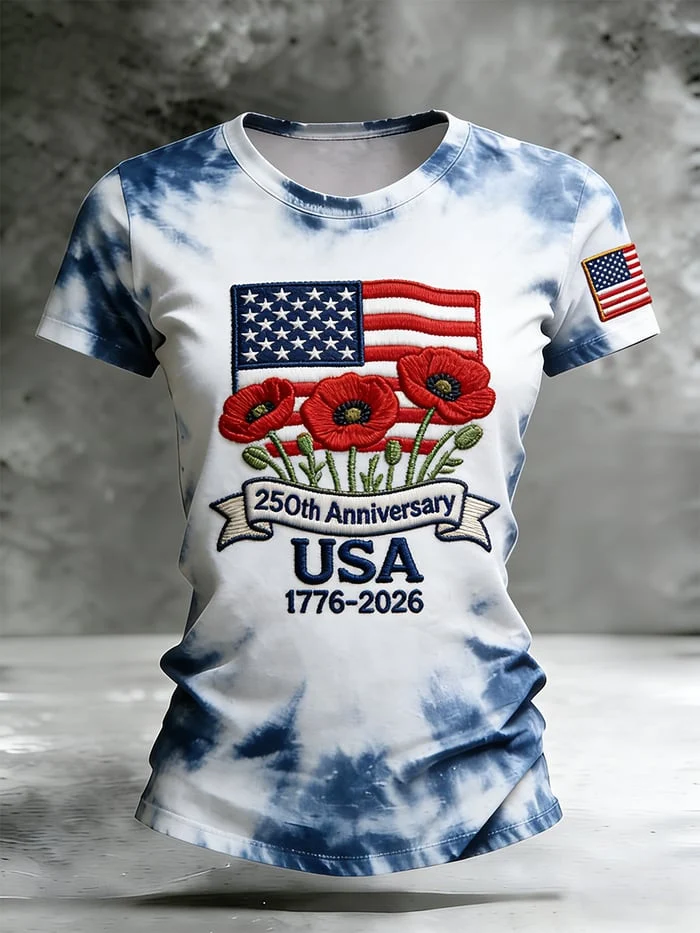 Women'S Casual Floral 250Th Anniversary Celebration Printed Round Neck T-Shirt In The United States