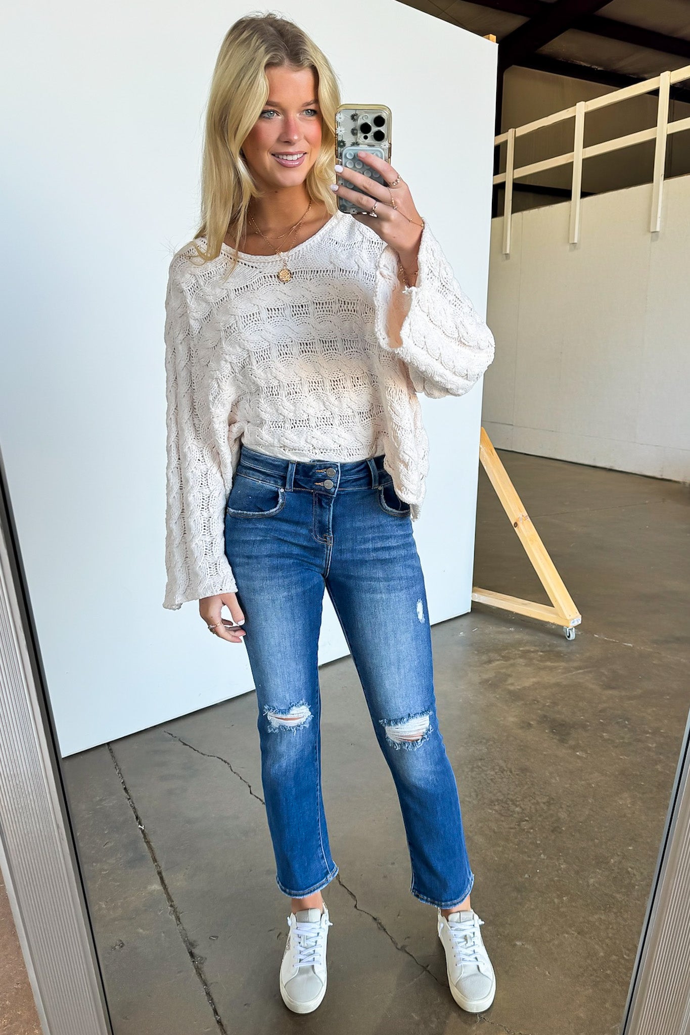 High Rise Distressed Slim Straight Jeans