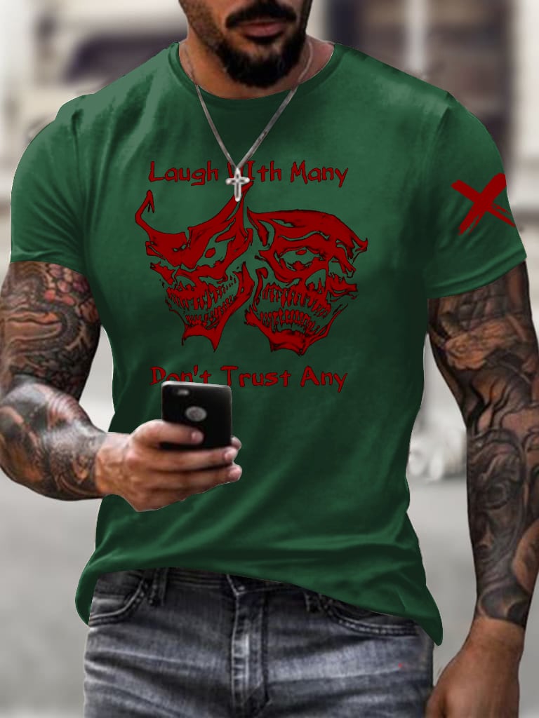 Men'S Halloween Bloody Demon Mask Print Short Sleeve T-Shirt