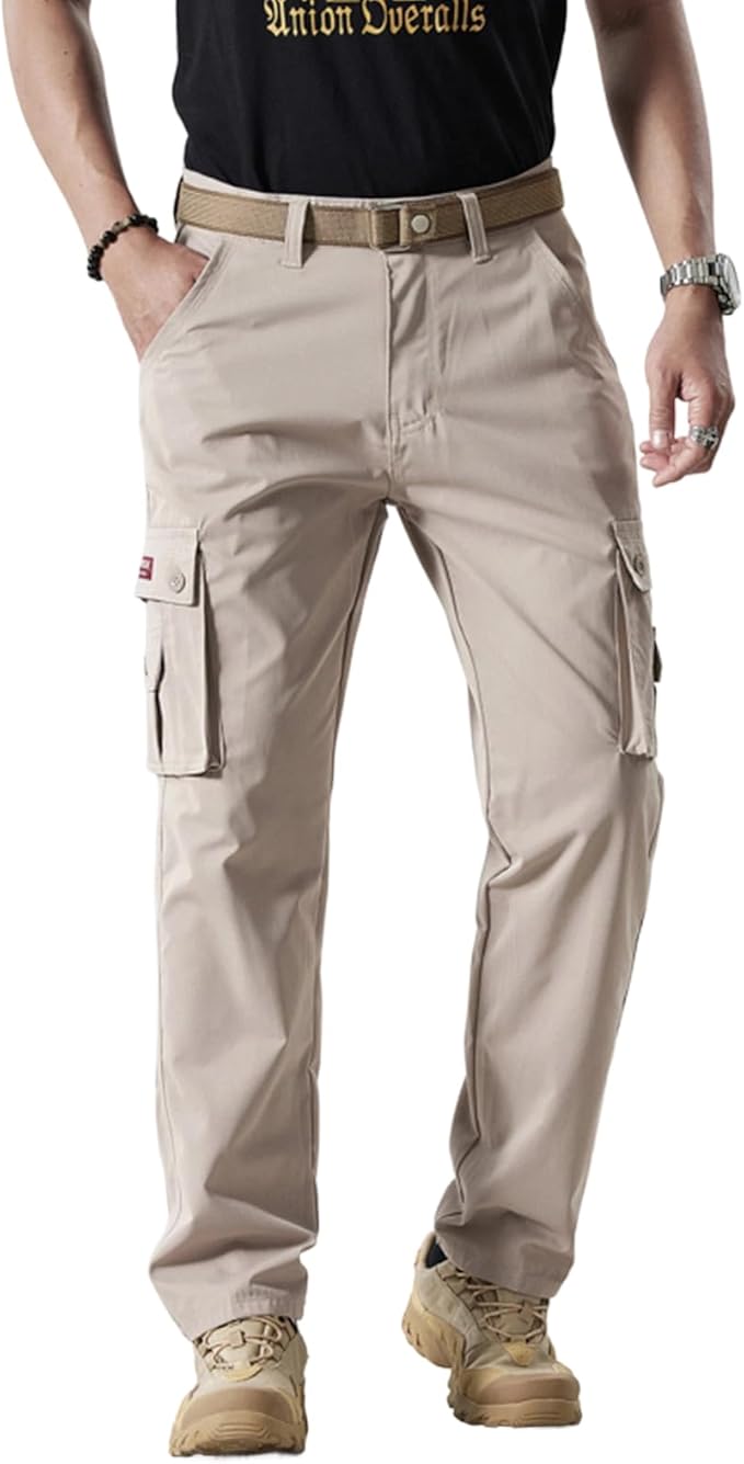 Men's Casual Cargo Pants, Workout Joggers, Relaxed Fit Stretch, Hiking Pants with Multi Pockets