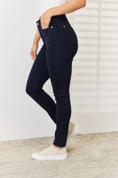 Blue Full Size Garment Dyed Tummy Control Skinny Jeans