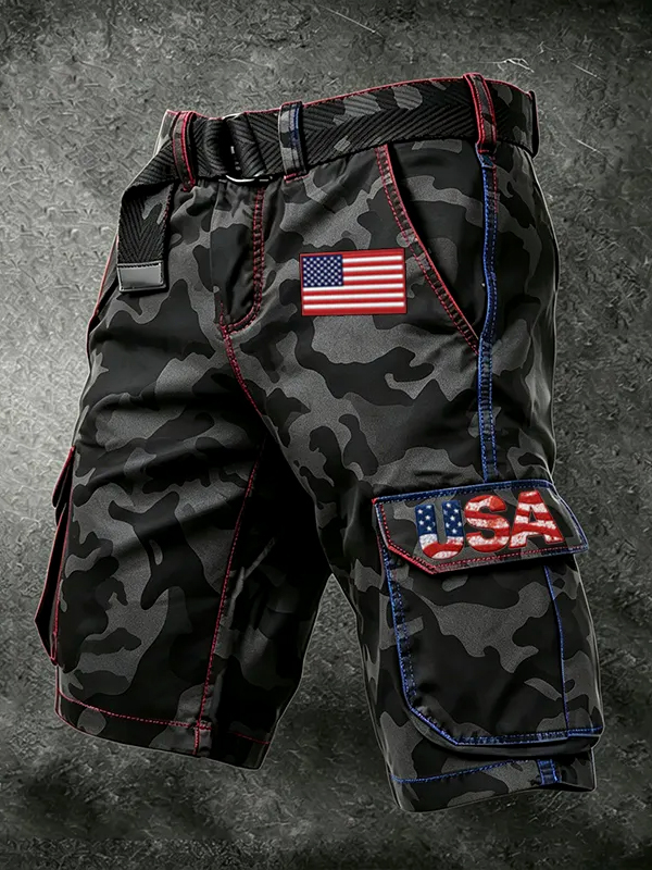 Men's USA Flag Retro Camo Art Print Casual Shorts