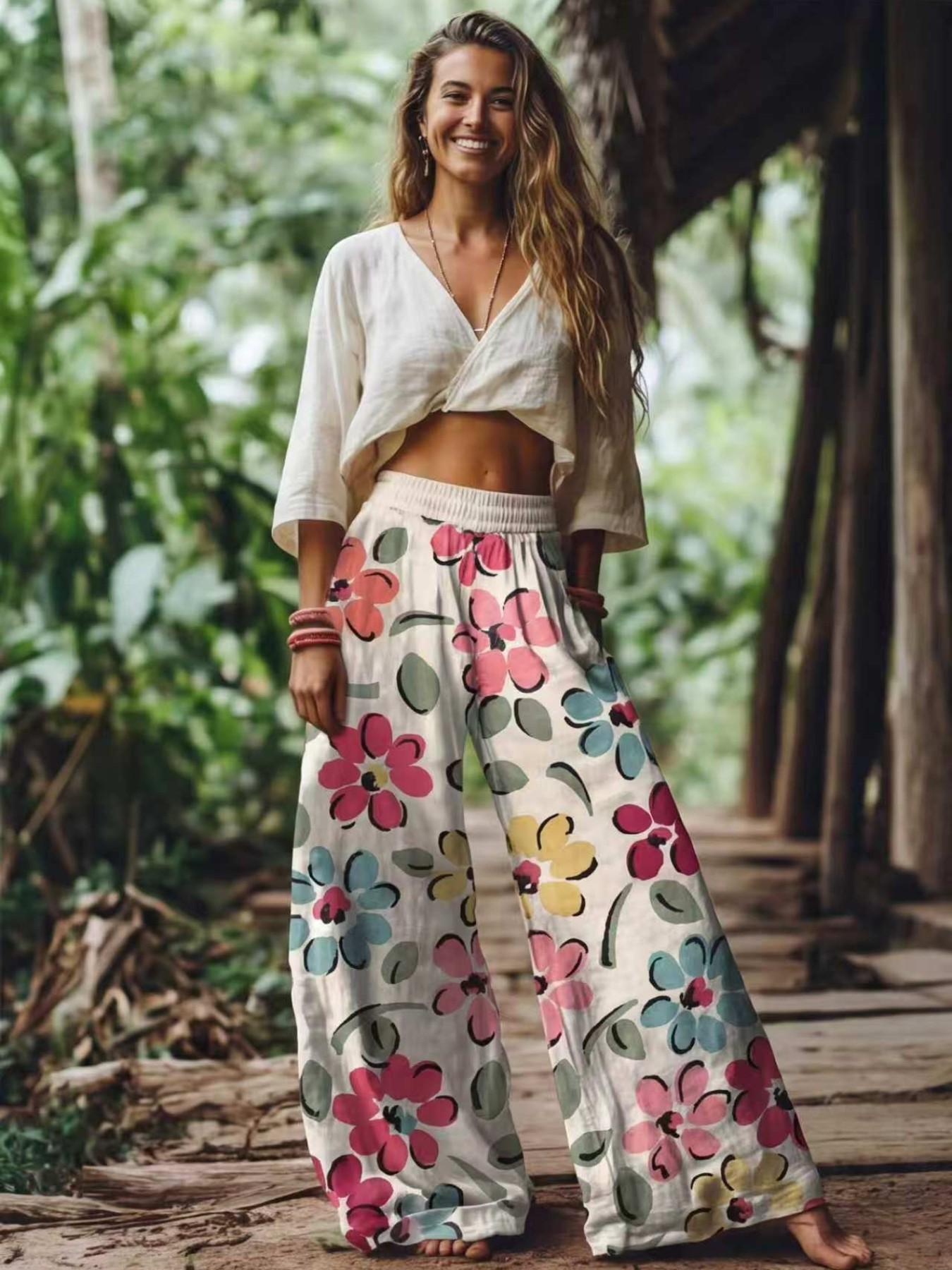 Women's Floral Casual Trousers — Comfortable, Breathable Fabric