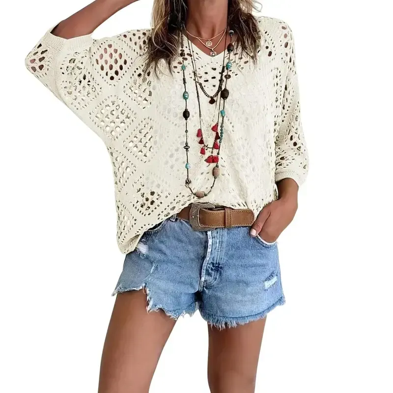 🔥Clearance sale, limited stock 🔥Women's Bohemian-Style Crocheted V-Neck Top