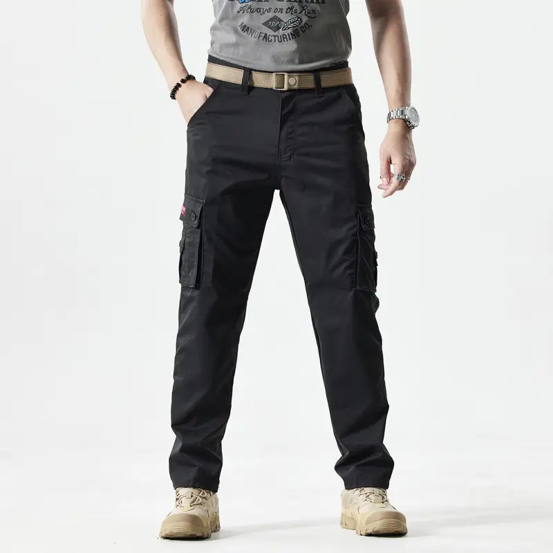 Men's Slim-Fit Solid-Color Straight-Leg Cargo Khakis—Multi-Pocket Trousers for Casual Daily Wear