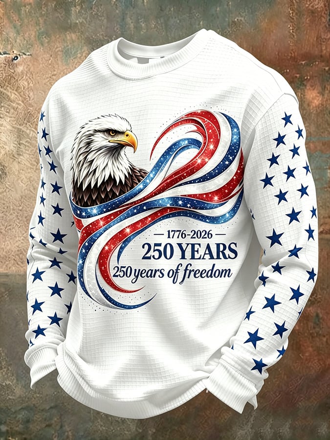 Men's Casual Long-Sleeve T-Shirt with USA 250th Anniversary Independence Day Print