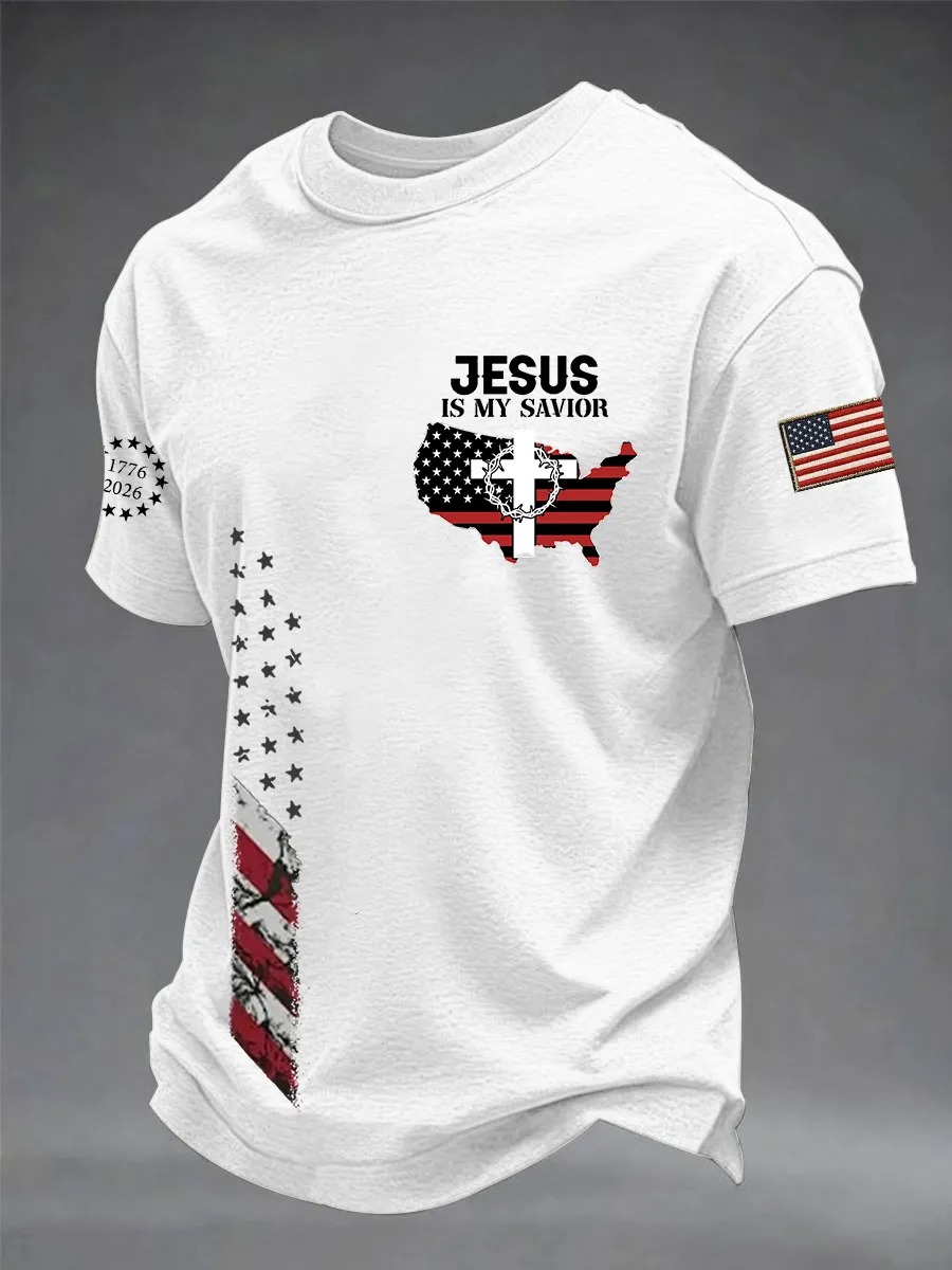 Men's American Flag Printed Casual Independence Day Patriotic T-shirt
