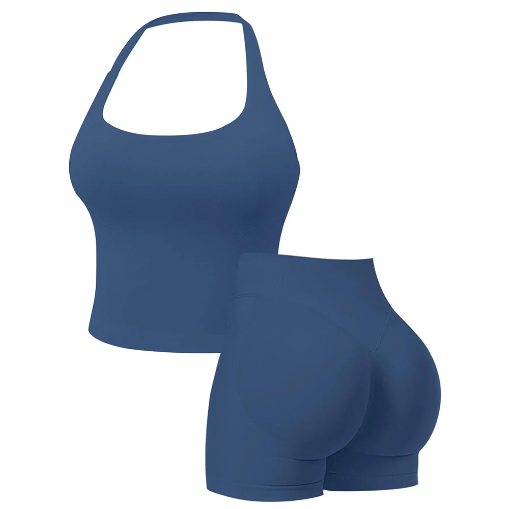 Two-Piece Women's Halter Top & High Waist Shorts Sports Set