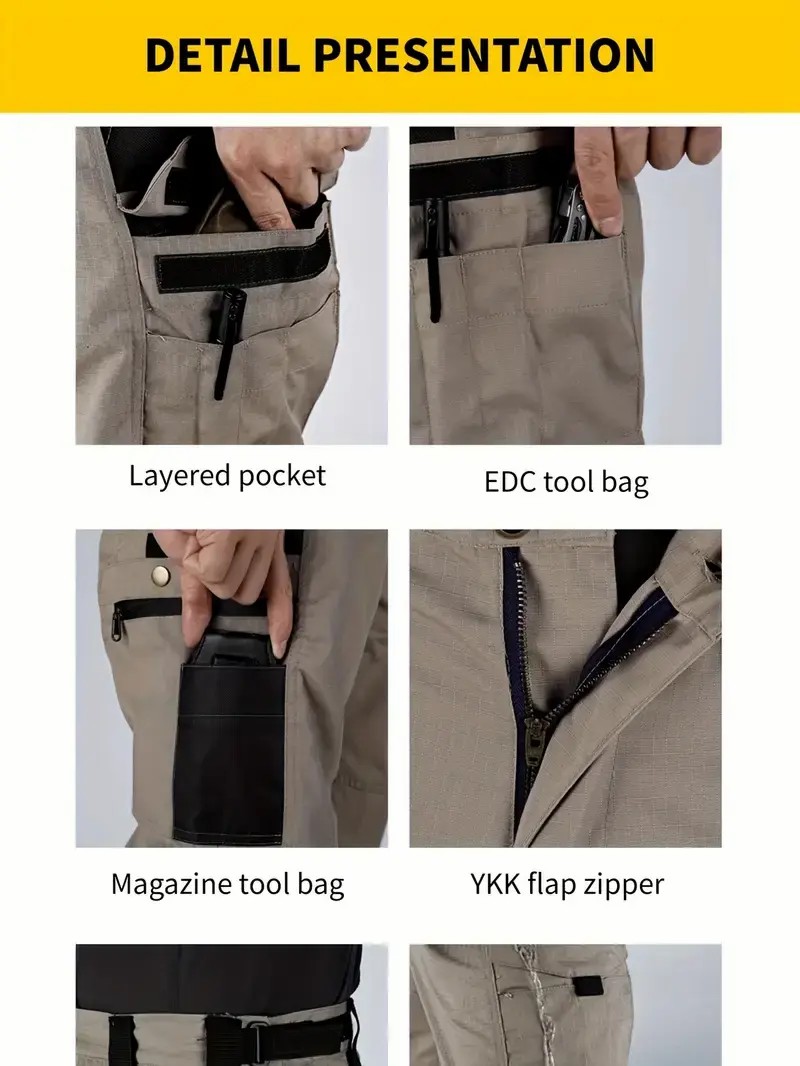 🔥Men's Solid Color Tactical Work Pants with Multiple Pockets and Zipper Closures