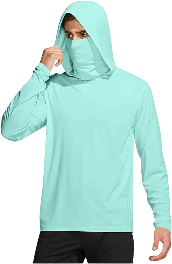 Long Sleeve Sun Shirt Men UPF 50+ Rash Guard Cooling Fishing Hoodies with Mask Casual Summer UV SPF Hiking Blouses
