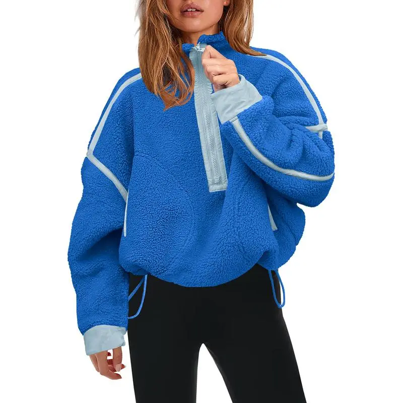 Women Sherpa Fleece Warm Oversized Half Zip Sweater