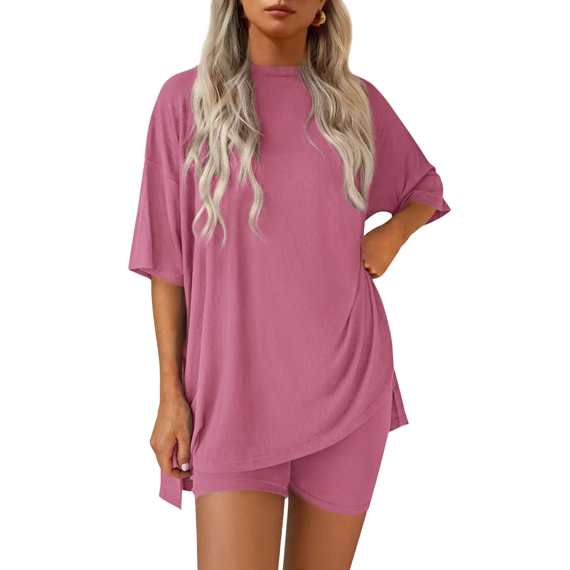 🔥Women's Two Piece Lounge Set Summer Casual Oversized Shirts Biker Shorts
