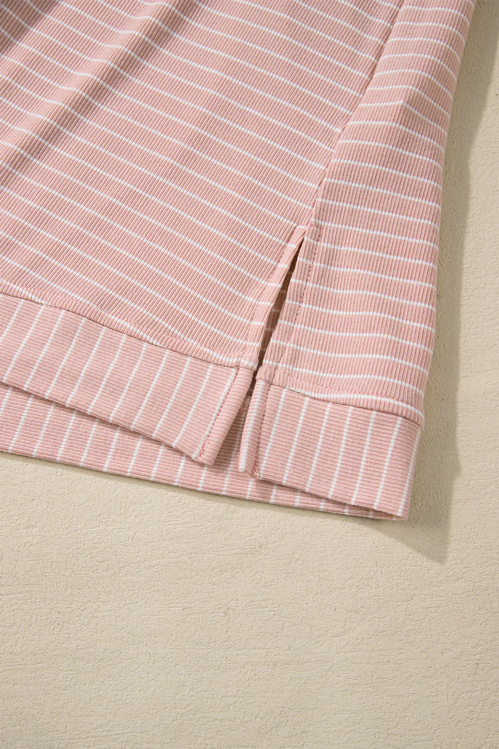 Stripe Cowl Neck Side Slits Loose Fit Long Sleeve Top